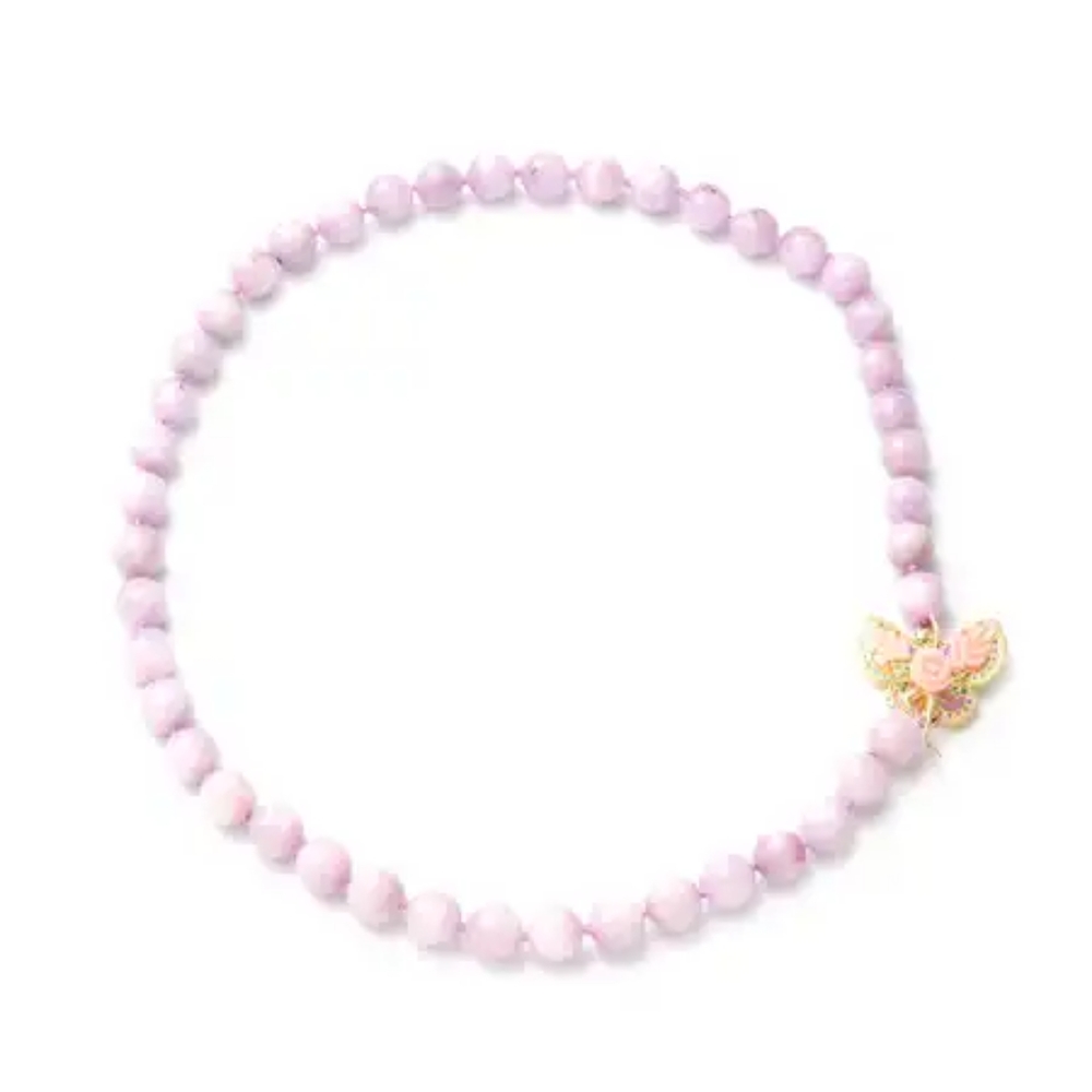 Kunzite Beaded Necklace with Mother of Pearl Carved Design Clasp 20"